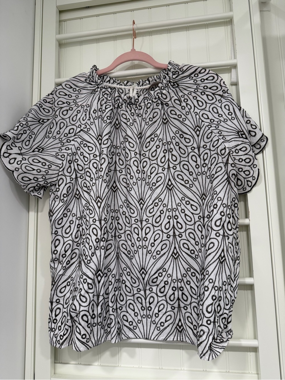 Loft embroidered blouse with scallop sleeves